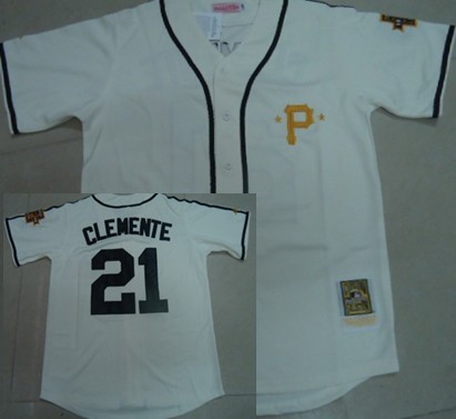 Pittsburgh Pirates #21 Roberto Clemente Cream Throwback Jersey