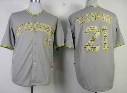 Pittsburgh Pirates #21 Roberto Clemente Gray With Camo Jersey