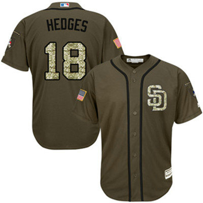 San Diego Padres 18 Austin Hedges Green Salute to Service Stitched Baseball Jersey