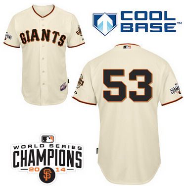 San Francisco Giants #53 Chris Heston 2014 Champions Patch Cream Jersey