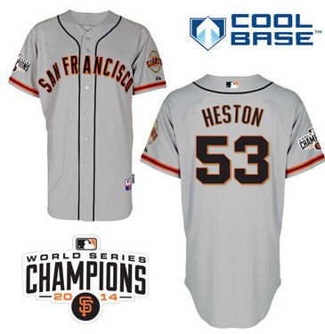 San Francisco Giants #53 Chris Heston 2014 Champions Patch Gray Jersey
