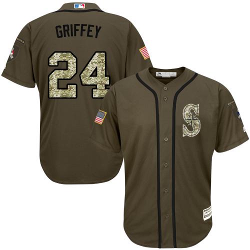 Seattle Mariners #24 Ken Griffey Green Salute to Service Stitched MLB Jersey