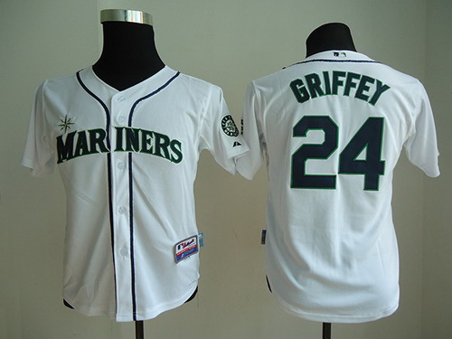 Seattle Mariners #24 Ken Griffey White Kids Jersey