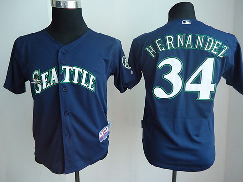 Seattle Mariners #34 Felix Hernandez Navy Blue Kids Jersey