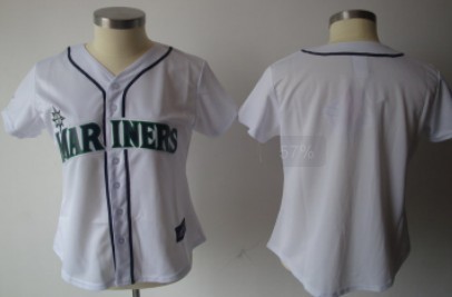 Seattle Mariners Blank White With Green Womens Jersey