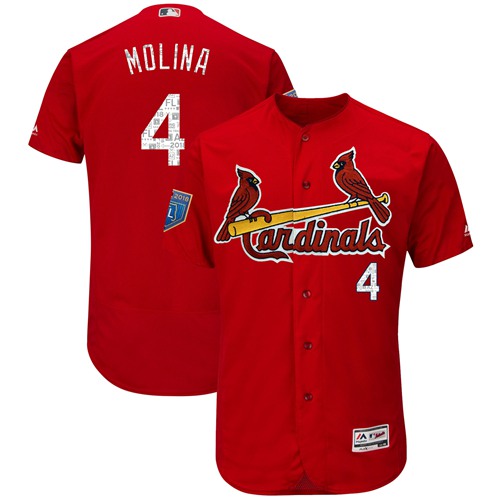 St. Louis Cardinals #4 Yadier Molina Red 2018 Spring Training Authentic Flex Base Stitched MLB Jersey