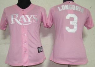 Tampa Bay Rays #3 Longoria Pink With White Womens Jersey