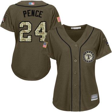 Texas Rangers #24 Hunter Pence Green Salute to Service Women’s Stitched Baseball Jersey