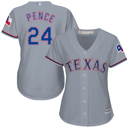 Texas Rangers #24 Hunter Pence Grey Road Women’s Stitched Baseball Jersey