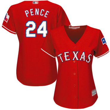 Texas Rangers #24 Hunter Pence Red Alternate Women’s Stitched Baseball Jersey