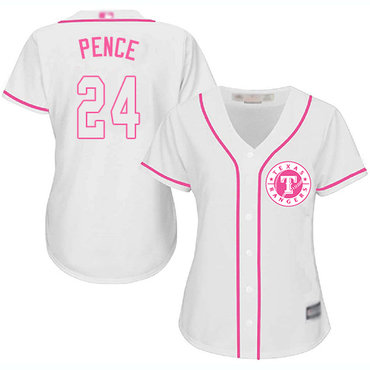 Texas Rangers #24 Hunter Pence White Pink Fashion Women’s Stitched Baseball Jersey