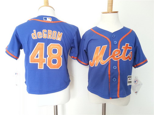 Toddler New York Mets #48 Jacob deGrom Alternate Blue With Orange MLB Majestic Baseball Jersey