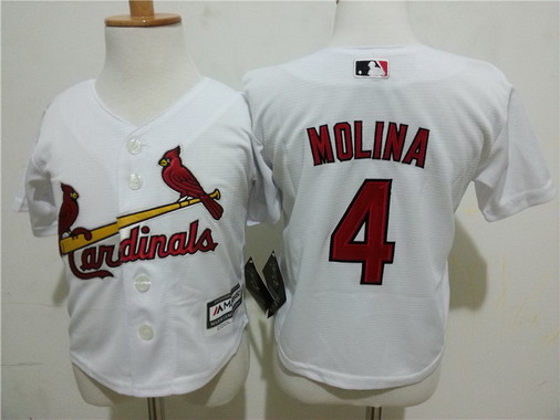 Toddler St. Louis Cardinals #4 Yadier Molina Home White MLB Majestic Baseball Jersey