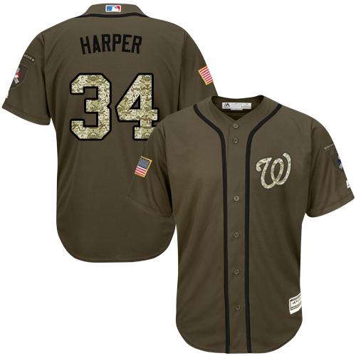 Washington Nationals #34 Bryce Harper Green Salute to Service Stitched MLB Jersey