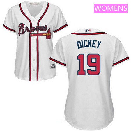 Women’s Atlanta Braves #19 R.A. Dickey White Home Stitched MLB Majestic Cool Base Jersey