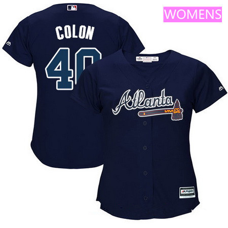 Women’s Atlanta Braves #40 Bartolo Colon Navy Blue Alternate Stitched MLB Majestic Cool Base Jersey