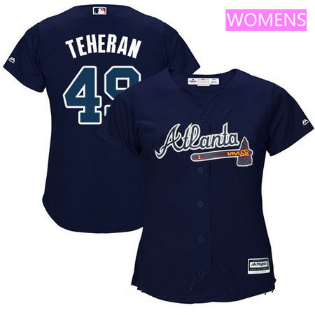 Women’s Atlanta Braves #49 Julio Teheran Navy Blue Alternate Stitched MLB Majestic Cool Base Jersey