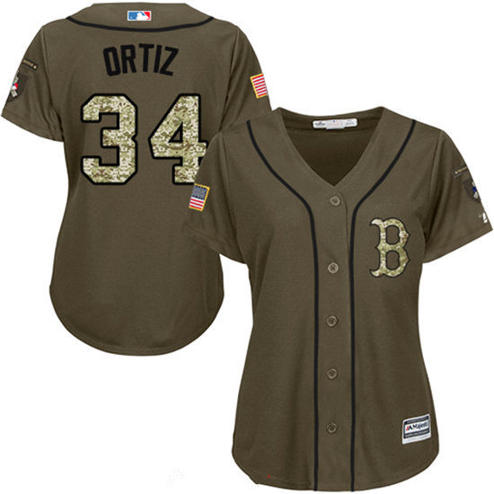 Women’s Boston Red Sox #34 David Ortiz Green Salute To Service Stitched MLB Majestic Cool Base Jersey
