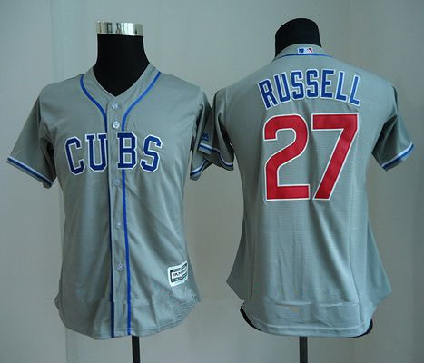 Women’s Chicago Cubs #27 Addison Russell Gray CUBS Stitched MLB Majestic Cool Base Jersey