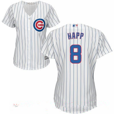 Women’s Chicago Cubs #8 Ian Happ White Home Stitched MLB Majestic Cool Base Jersey