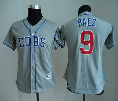 Women’s Chicago Cubs #9 Javier Baez Gray CUBS Stitched MLB Majestic Cool Base Jersey