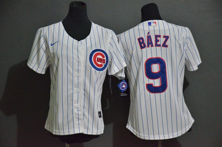 Women’s Chicago Cubs #9 Javier Baez White Stitched MLB Cool Base Nike Jersey