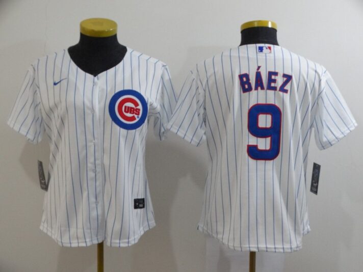 Women’s Chicago Cubs #9 Javier Baez White Stitched MLB Cool Base Nike Jersey