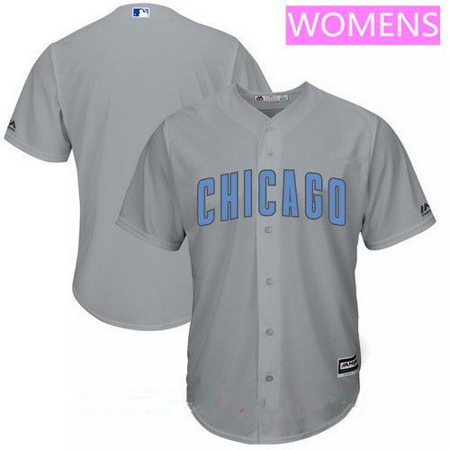Women’s Chicago Cubs Blank Gray with Baby Blue Father’s Day Stitched MLB Majestic Cool Base Jersey