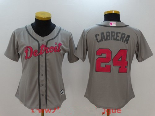 Women’s Detroit Tigers #24 Miguel Cabrera Gray with Pink Mother’s Day Stitched MLB Majestic Flex Base Jersey
