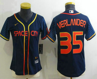 Women’s Houston Astros #35 Justin Verlander 2022 Navy Blue City Connect Cool Base Stitched Jersey