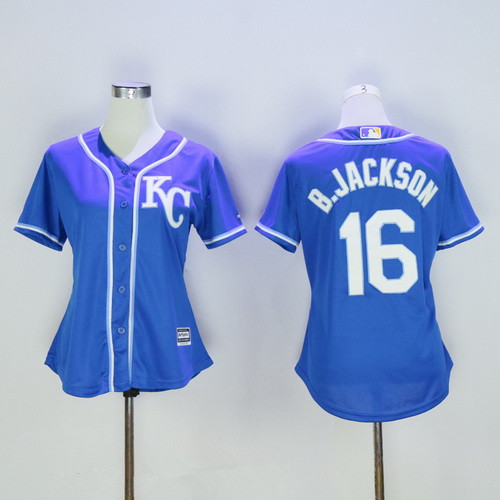 Women’s Kansas City Royals #16 Bo Jackson Retired Navy Blue KC Stitched MLB Majestic Cool Base Jersey