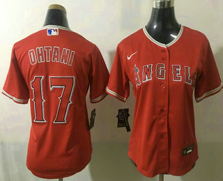 Women’s Los Angeles Angels #17 Shohei Ohtani Red Stitched MLB Cool Base Nike Jersey