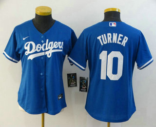 Women’s Los Angeles Dodgers #10 Justin Turner Blue Stitched MLB Cool Base Nike Jersey