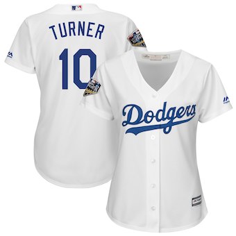 Women’s Los Angeles Dodgers 10 Justin Turner Majestic White 2018 World Series Jersey