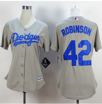 Women’s Los Angeles Dodgers #42 Jackie Robinson Gray Retired Player 2015 MLB Cool Base Jersey