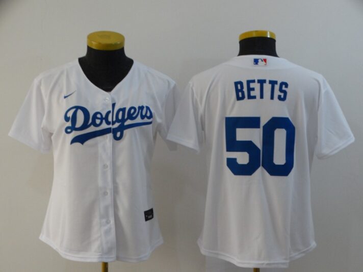 Women’s Los Angeles Dodgers #50 Mookie Betts White Stitched MLB Cool Base Nike Jersey