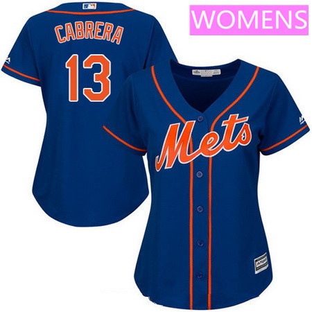 Women’s New York Mets #13 Asdrubal Cabrera Royal Blue With Orange Stitched MLB Majestic Cool Base Jersey