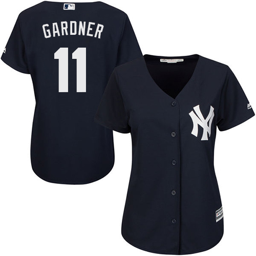 Women’s New York Yankees #11 Brett Gardner Authentic Navy Blue Alternate MLB Jersey