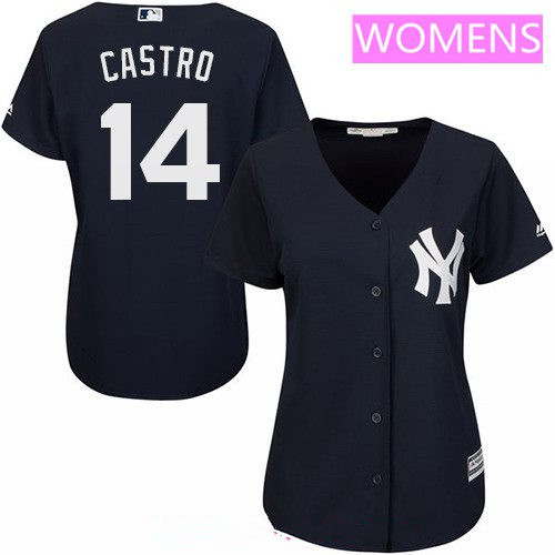 Women’s New York Yankees #14 Starlin Castro Navy Blue Alternate Stitched MLB Majestic Cool Base Jersey