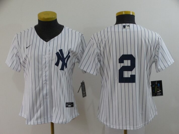 Women’s New York Yankees #2 Derek Jeter White No Name Stitched MLB Cool Base Nike Jersey
