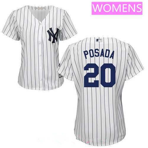 Women’s New York Yankees #20 Jorge Posada Retired White Home Stitched MLB Majestic Cool Base Jersey