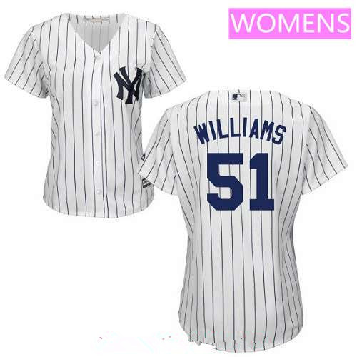 Women’s New York Yankees #51 Bernie Williams Retired White Home Stitched MLB Majestic Cool Base Jersey
