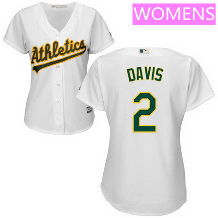 Women’s Oakland Athletics #2 Khris Davis White Home Stitched MLB Majestic Cool Base Jersey