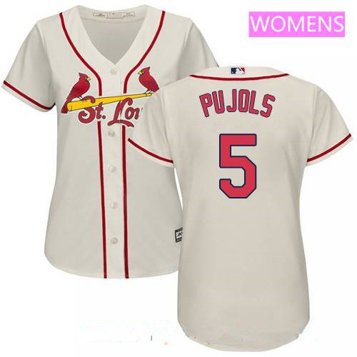 Women’s St. Louis Cardinals #5 Albert Pujols Cream Alternate Stitched MLB Majestic Cool Base Jersey