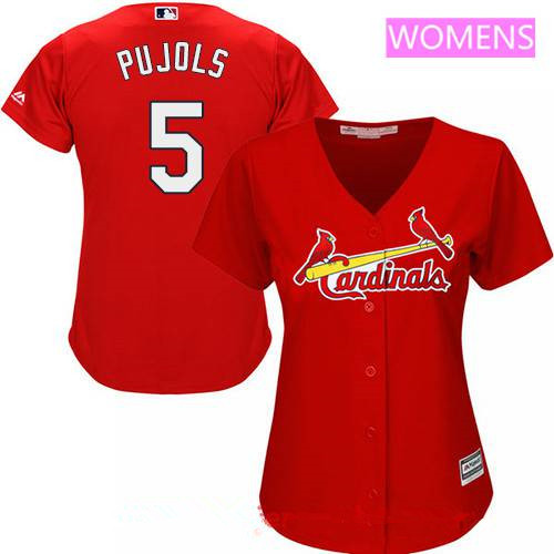 Women’s St. Louis Cardinals #5 Albert Pujols Red Alternate Stitched MLB Majestic Cool Base Jersey