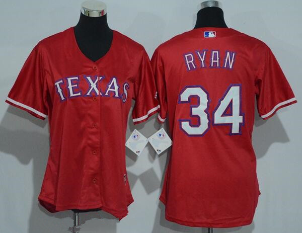 Women’s Texas Rangers #34 Nolan Ryan Retired Red Stitched MLB Majestic Cool Base Jersey