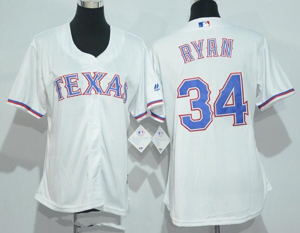 Women’s Texas Rangers #34 Nolan Ryan Retired White Stitched MLB Majestic Cool Base Jersey