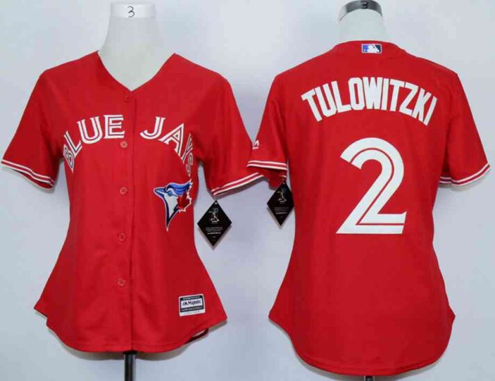 Women’s Toronto Blue Jays #2 Troy Tulowitzki Red Canada Day New Cool Base Women Jersey