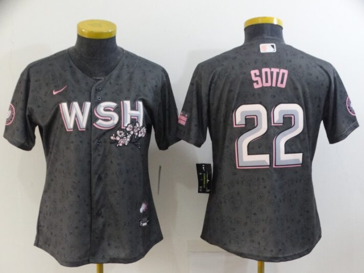 Women’s Washington Nationals #22 Juan Soto 2022 Gray City Connect Cherry Blossom Cool Base Stitched Jersey