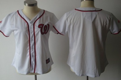 Women’s Washington Nationals Customized White With Red Jersey